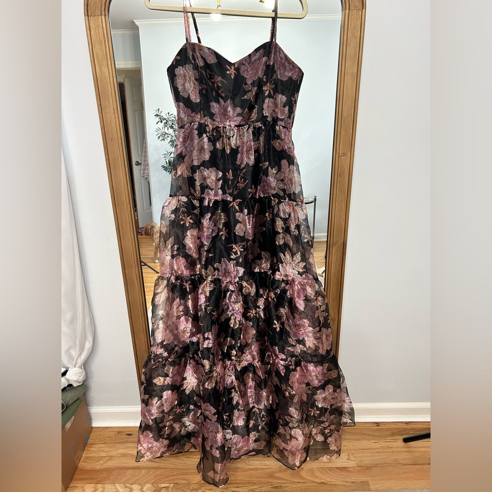 Floral Black and Pink Maxi Dress